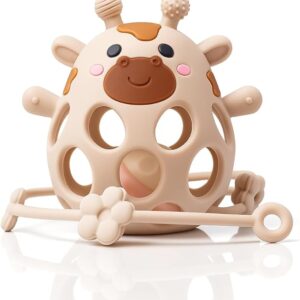 Mordedor bebé Jirafa MÜVI con sonajero y cadena, silicona segura sin BPA