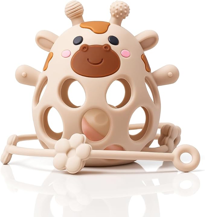 Mordedor bebé Jirafa MÜVI con sonajero y cadena, silicona segura sin BPA