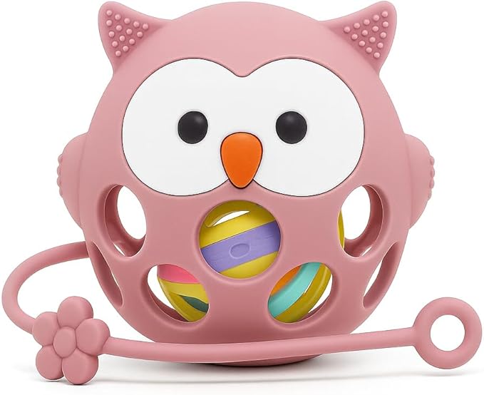 Mordedor bebé con sonajero y correa MÜVI, silicona segura sin BPA